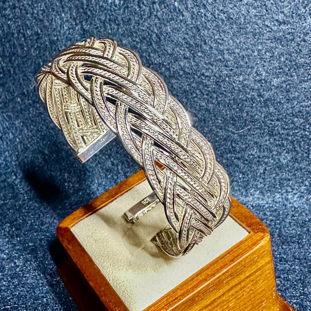 Celtic Knot Woven Braided Flexible 925 Silver Bracelet 6.75” #66